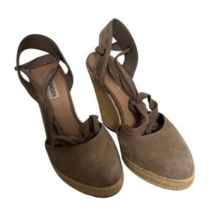 Steve Madden Espadrille Wedges Lace Up Ankle Tie Taupe Suede Size 8M Barre
